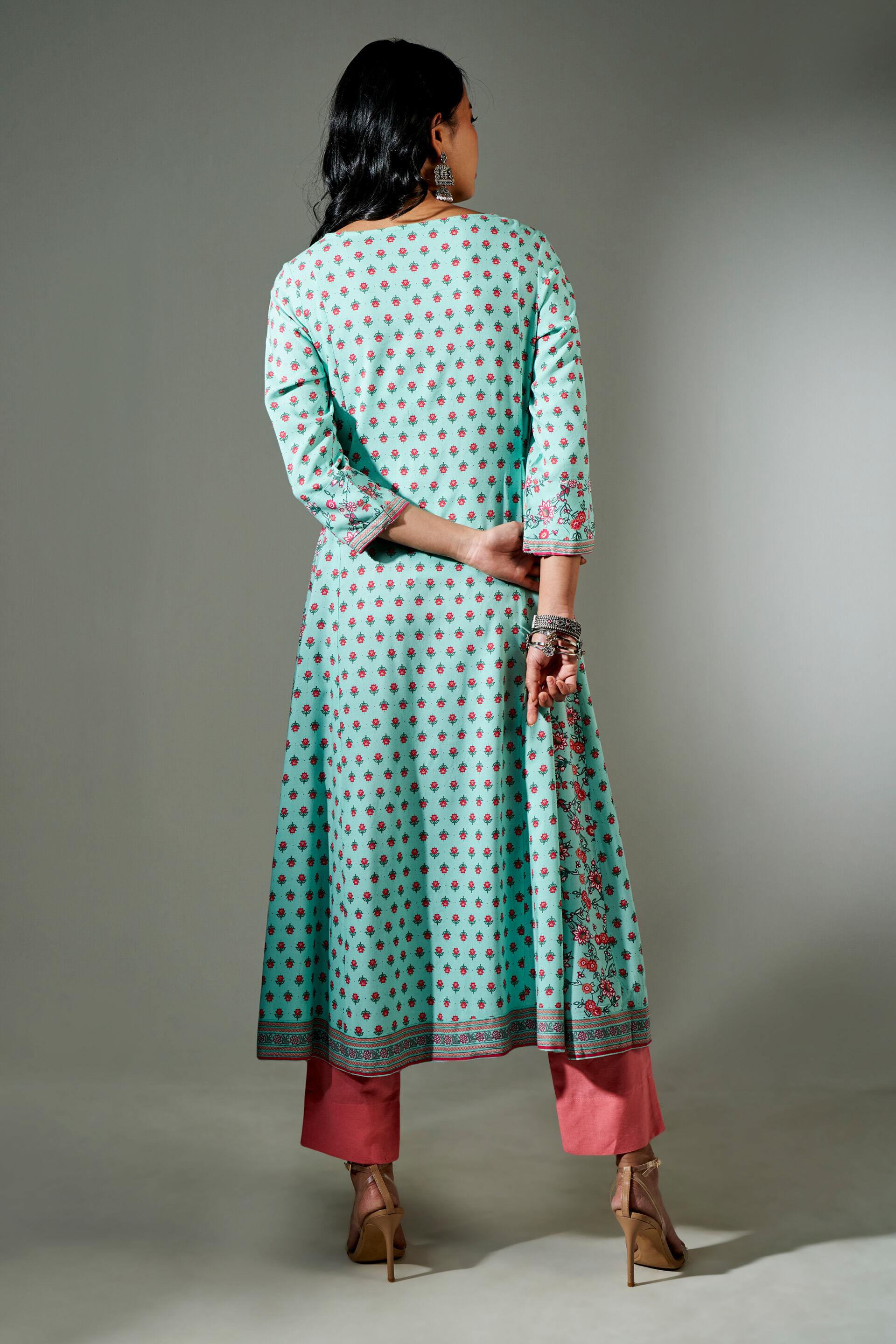 Aqua Floral Printed Kurta, Aqua, image 5